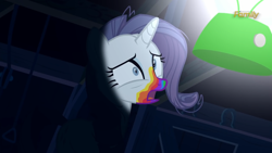 Size: 2208x1242 | Tagged: safe, screencap, rarity, pony, unicorn, 28 pranks later, barn, cookie zombie, creepy, dark, lantern, rainbow