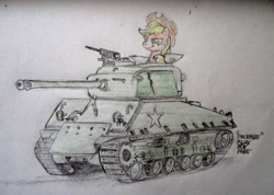 Size: 1024x729 | Tagged: safe, artist:blueboxdave, applejack, earth pony, pony, m4 sherman, m4 sherman jumbo, tank (vehicle)