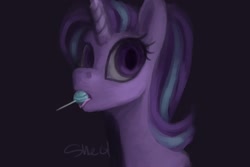 Size: 2048x1365 | Tagged: safe, artist:violettacamak, starlight glimmer, pony, unicorn, candy, food, licking, solo, tongue out