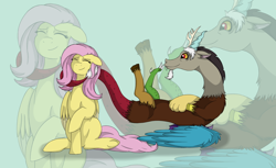 Size: 1024x626 | Tagged: safe, artist:dakota08, discord, fluttershy, pegasus, pony, discoshy, female, male, shipping, straight, tail wrap