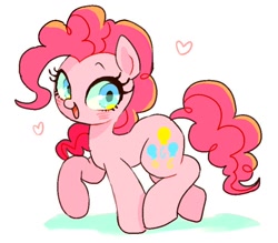 Size: 800x701 | Tagged: safe, artist:semi-kon, pinkie pie, pony, cute, diapinkes, heart, looking at you, open mouth, simple background, smiling pinkie pie tolts left, solo, walking, white background