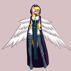 Size: 1500x1500 | Tagged: safe, artist:alicekvartersson, oc, oc only, oc:storm shield, anthro, pegasus, cloak, clothes, dress, gray background, simple background, socks, solo, stockings, thigh highs