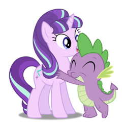 Size: 750x745 | Tagged: safe, artist:dashiesparkle, edit, editor:undeadponysoldier, spike, starlight glimmer, dragon, pony, unicorn, cute, female, hug, male, mare, shipping, simple background, sparlight, straight, white background