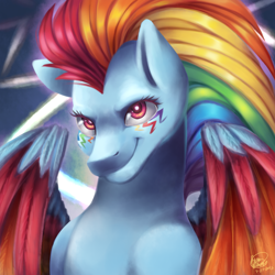 Size: 2000x2000 | Tagged: safe, artist:shinako-tan, derpibooru import, rainbow dash, pegasus, pony, lightning, painting, rainbow power, solo