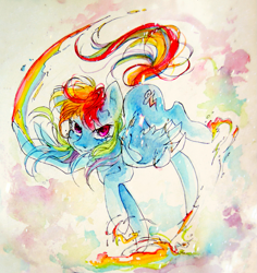 Size: 1049x1113 | Tagged: safe, artist:my-magic-dream, derpibooru import, rainbow dash, pegasus, pony, solo, traditional art, watercolor painting