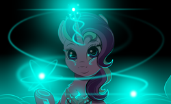 Size: 2800x1700 | Tagged: safe, artist:kody-arts, starlight glimmer, pony, eye reflection, futuristic, glowing horn, horn, magic, peytral, reflection, smiling, solo