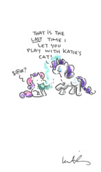 Size: 351x597 | Tagged: safe, artist:katiecandraw, rarity, sweetie belle, pony, unicorn, censored vulgarity, grawlixes, mouth soaping, punishment, soap, traditional art, watercolor painting