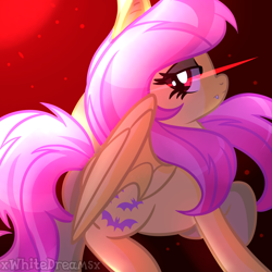 Size: 2000x2000 | Tagged: safe, artist:xwhitedreamsx, fluttershy, bat pony, pony, cute, cute little fangs, fangs, female, flutterbat, race swap, solo