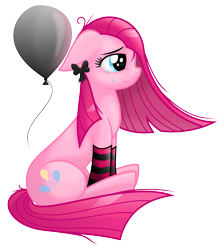 Size: 4859x5411 | Tagged: safe, artist:kruszyna25, pinkie pie, earth pony, pony, absurd resolution, balloon, clothes, crying, pinkamena diane pie, sad, socks, solo, striped socks