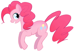 Size: 854x587 | Tagged: safe, artist:taskuli, pinkie pie, earth pony, pony, female, hopping, jumping, looking back, mare, open mouth, profile, simple background, smiling, solo, transparent background