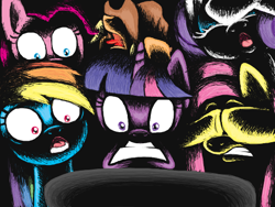 Size: 520x390 | Tagged: safe, artist:the-nose, derpibooru import, applejack, fluttershy, pinkie pie, rainbow dash, rarity, twilight sparkle, earth pony, pegasus, pony, unicorn, computer, doodle or die, horrified, internet, mane six, meta, reaction image, shocked, watching