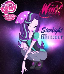 Size: 827x966 | Tagged: safe, artist:redillita, starlight glimmer, equestria girls, barely eqg related, boots, clothes, crossover, hat, lipstick, my little pony logo, rainbow s.r.l, shoes, winx club, winxified