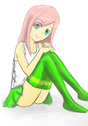 Size: 700x1000 | Tagged: safe, artist:jumboz95, fluttershy, equestria girls, clothes, missing shoes, solo, stockings