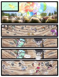 Size: 1950x2550 | Tagged: safe, artist:tillie-tmb, apple bloom, berry punch, berryshine, derpy hooves, lyra heartstrings, octavia melody, sandbar, scootaloo, sweetie belle, thunderlane, earth pony, pony, comic:the amulet of shades, comic, explosion, mushroom cloud, traditional art, vial