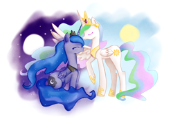 Size: 1280x902 | Tagged: safe, artist:haruliina, princess celestia, princess luna, alicorn, pony, duality, royal sisters