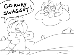 Size: 566x425 | Tagged: safe, artist:mcconnact, derpibooru import, pinkie pie, rainbow dash, earth pony, pegasus, pony, cloud, doodle or die, monochrome, vulgar