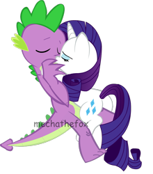 Size: 820x930 | Tagged: safe, artist:mechathefox, rarity, spike, dragon, pony, unicorn, female, kissing, male, older, older spike, on back, shipping, sparity, straight, watermark