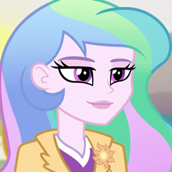 Size: 720x720 | Tagged: safe, screencap, princess celestia, principal celestia, equestria girls, friendship games, cropped, smug smile, solo