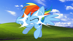 Size: 4510x2537 | Tagged: safe, artist:realboser, derpibooru import, rainbow dash, pegasus, pony, bliss, rainbow crash, screen, solo, windows, windows xp