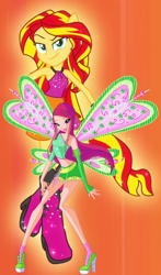 Size: 384x652 | Tagged: safe, artist:ani80, sunset shimmer, human, equestria girls, rainbow rocks, believix, boots, clothes, crossover, fairy, fairy wings, gloves, hasbro, hasbro studios, high heel boots, high heels, humanized, ponied up, rainbow s.r.l, roxy (winx club), shoes, winged humanization, wings, winx club