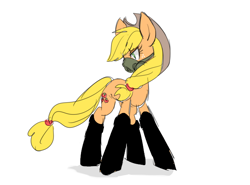 Size: 700x519 | Tagged: safe, artist:nitronic, applejack, earth pony, pony, fireproof boots, pixiv, respirator, solo