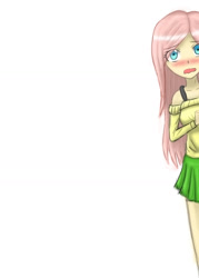 Size: 1168x1633 | Tagged: safe, artist:jumboz95, fluttershy, human, clothes, hiding, humanized, solo, sweatershy