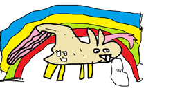 Size: 1152x648 | Tagged: safe, artist:manofcorn, fluttershy, pegasus, pony, 1000 hours in ms paint, grin, misspelling, ms paint, nay, neigh, quality, rainbow, simple background, smiling, solo, stylistic suck, wat, white background, why, wtf, yay