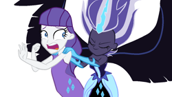 Size: 1024x576 | Tagged: safe, artist:themexicanpunisher, nightmare rarity, rarity, equestria girls, legend of everfree, alternate universe, base used, clothes, eyes closed, open mouth, possession, request