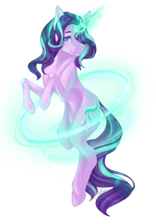 Size: 1280x1836 | Tagged: safe, artist:firospone, starlight glimmer, pony, unicorn, glowing horn, hair over one eye, horn, magic, simple background, solo, transparent background