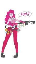 Size: 600x1067 | Tagged: safe, artist:miracle32, pinkie pie, equestria girls, flamethrower, solo, weapon