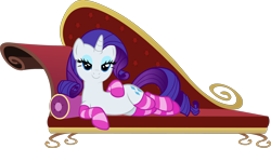 Size: 3000x1646 | Tagged: safe, artist:doctor-g, rarity, pony, unicorn, bedroom eyes, clothes, draw me like one of your french girls, lidded eyes, simple background, socks, sofa, solo, striped socks, transparent background, vector