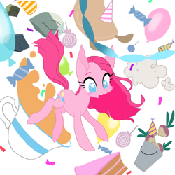 Size: 740x740 | Tagged: safe, artist:homeya, madame leflour, mr. turnip, pinkie pie, rocky, sir lintsalot, earth pony, pony, party of one, pinkamena diane pie