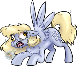 Size: 1003x860 | Tagged: safe, artist:b(r)at, derpy hooves, pegasus, pony, crying, derp, fluffy, gross, hairball, wat, wings