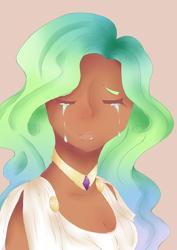 Size: 1236x1748 | Tagged: safe, artist:kittii-kat, princess celestia, human, crying, dark skin, humanized, solo