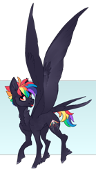 Size: 666x1200 | Tagged: safe, artist:ectopi, derpibooru import, rainbow dash, pegasus, pony, :p, alternate design, redesign, short hair, shoulder feathers, silly, simple background, solo, swallow tail, tail feathers, tongue out, unshorn fetlocks