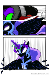 Size: 792x1224 | Tagged: safe, artist:donzatch, derpibooru import, king sombra, nightmare moon, pony, unicorn, comic:tale of twilight, comic, fight, magic