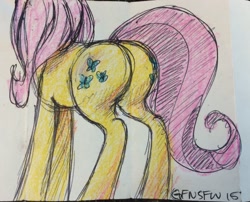 Size: 1280x1036 | Tagged: safe, artist:grayflower, fluttershy, pegasus, pony, plot, solo, traditional art