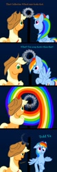 Size: 1000x3000 | Tagged: safe, artist:tunrae, derpibooru import, applejack, rainbow dash, earth pony, pegasus, pony, back of head, catherine wheel, cocky, comic, dizzy, fireworks, hat, rainbow