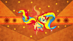 Size: 2560x1440 | Tagged: safe, artist:laszlvfx, artist:parclytaxel, artist:zekrom-9, edit, sunset shimmer, pony, unicorn, cutie mark, female, mare, rainbow power, rainbow power-ified, solo, sparkles, wallpaper, wallpaper edit