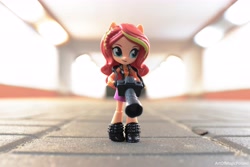 Size: 6000x4000 | Tagged: safe, artist:artofmagicpoland, sunset shimmer, better together, equestria girls, accessory, doll, equestria girls minis, night, pun, solo, standing, toy, tunnel