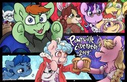 Size: 1024x663 | Tagged: safe, artist:midnightpremiere, cozy glow, starlight glimmer, sweetie belle, yona, oc, oc:barley tender, oc:big jim miller, oc:caramel malt, oc:hors, oc:tori grant, pegasus, pony, yak, convention, ponyville ciderfest