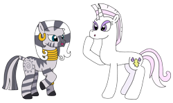 Size: 2958x1780 | Tagged: safe, artist:supahdonarudo, derpibooru import, fleur-de-lis, zecora, unicorn, zebra, alternate hairstyle, ear piercing, earring, jewelry, mane swap, necklace, piercing, raised hoof, simple background, transparent background