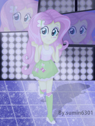 Size: 1800x2399 | Tagged: safe, artist:sumin6301, fluttershy, equestria girls, blushing, clothes, dancing, skirt, solo, tanktop
