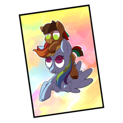 Size: 1500x1500 | Tagged: safe, artist:friendlyraccoon, derpibooru import, rainbow dash, oc, oc:quetzal, pegasus, pony, adopted offspring, female, filly