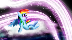 Size: 1280x720 | Tagged: safe, artist:finalaspex, derpibooru import, rainbow dash, pegasus, pony, cloud, cloudy, magic, night, solo