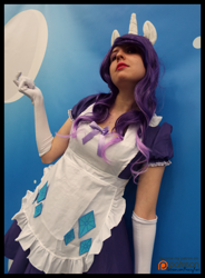 Size: 966x1313 | Tagged: safe, artist:krazykari, rarity, human, apron, clothes, cosplay, costume, irl, irl human, maid, photo, solo