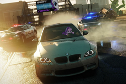 Size: 980x653 | Tagged: safe, artist:languorld, rarity, starlight glimmer, pony, unicorn, the ending of the end, advertisement, bmw, caption, car, car chase, driving, equestria daily featured, image macro, manehattan, need for speed, need for speed: most wanted, police, police car, ponies in video games, rarity for you, road, starlight glimmer in places she shouldn't be, statue, statue of liberty, sunset, text, video game
