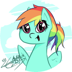 Size: 370x370 | Tagged: safe, artist:liracrown, derpibooru import, rainbow dash, pegasus, pony, open mouth, signature, solo