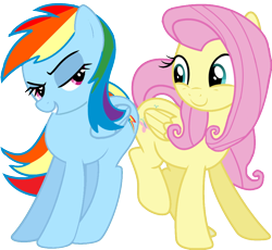 Size: 932x857 | Tagged: safe, artist:nejcrozi, derpibooru import, edit, fluttershy, rainbow dash, butt bump, butt to butt, butt touch, female, flutterdash, lesbian, recolor, shipping, simple background, transparent background, voice actor joke