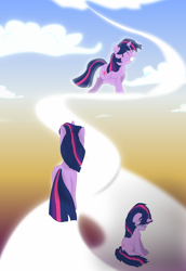 Size: 1920x2784 | Tagged: safe, artist:eagle1division, princess celestia, twilight sparkle, alicorn, pony, crying, happy, messy mane, sad, sitting, sky, smiling, vector